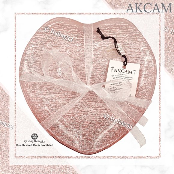 AKCAM Turkish Glass PINK Heart Ombre Plates 7" Glitter Sparkle Set of 4 NEW!! - Picture 12 of 13